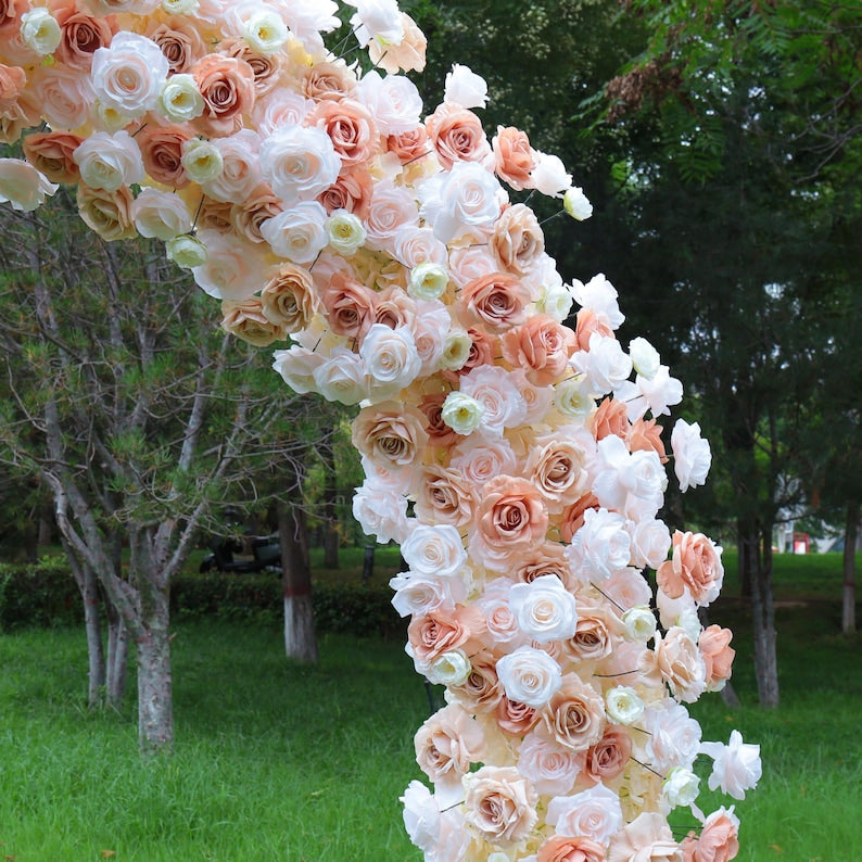 Uflower Pink Orange Rose Babybreath Floral Door Arch Wedding Party Backdrop Decoration